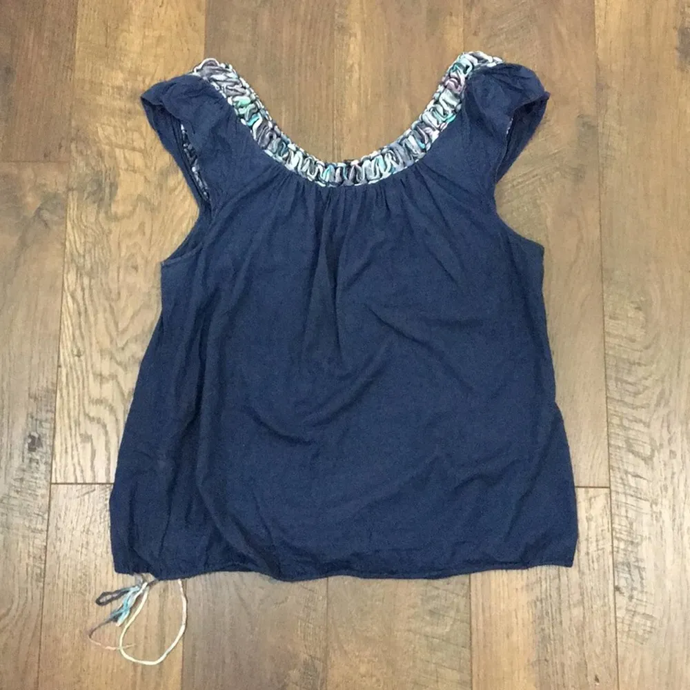 Lucky Brand navy blue loop tie neckline blouse - Image 4