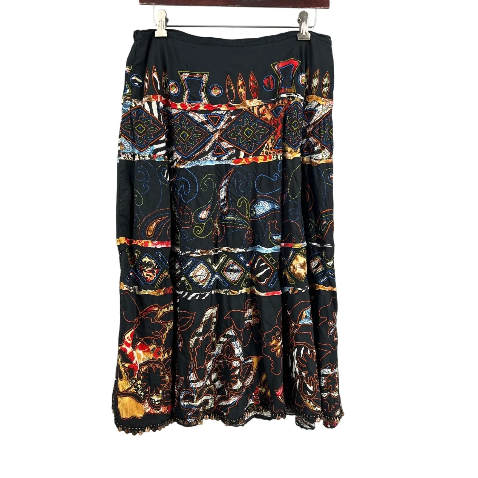 Chicos Maxi Skirt Black Colorful Embroidered Beaded Boho Bohemian Size 2 (L) - Image 3
