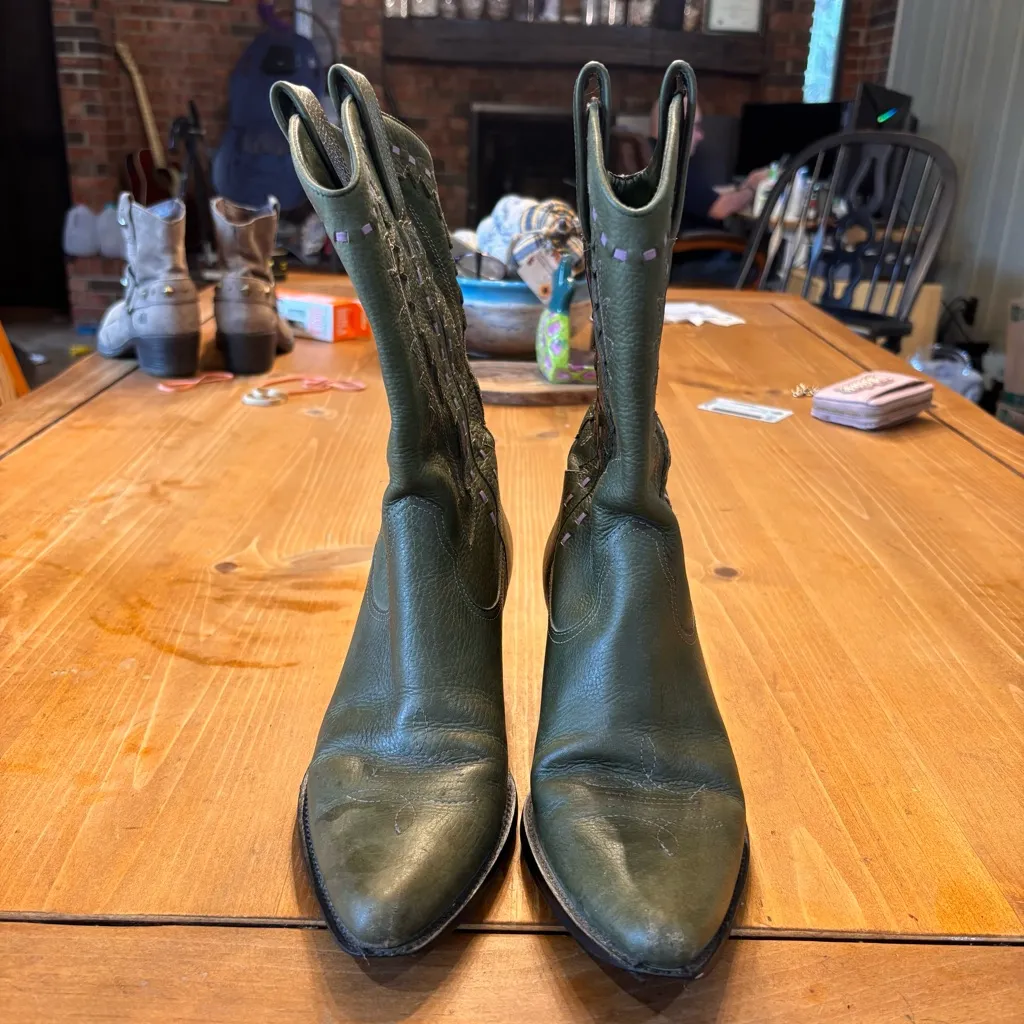 Gianni Bini womens leather cowgirl western rodeo boots green/pink 6.5 - Image 5