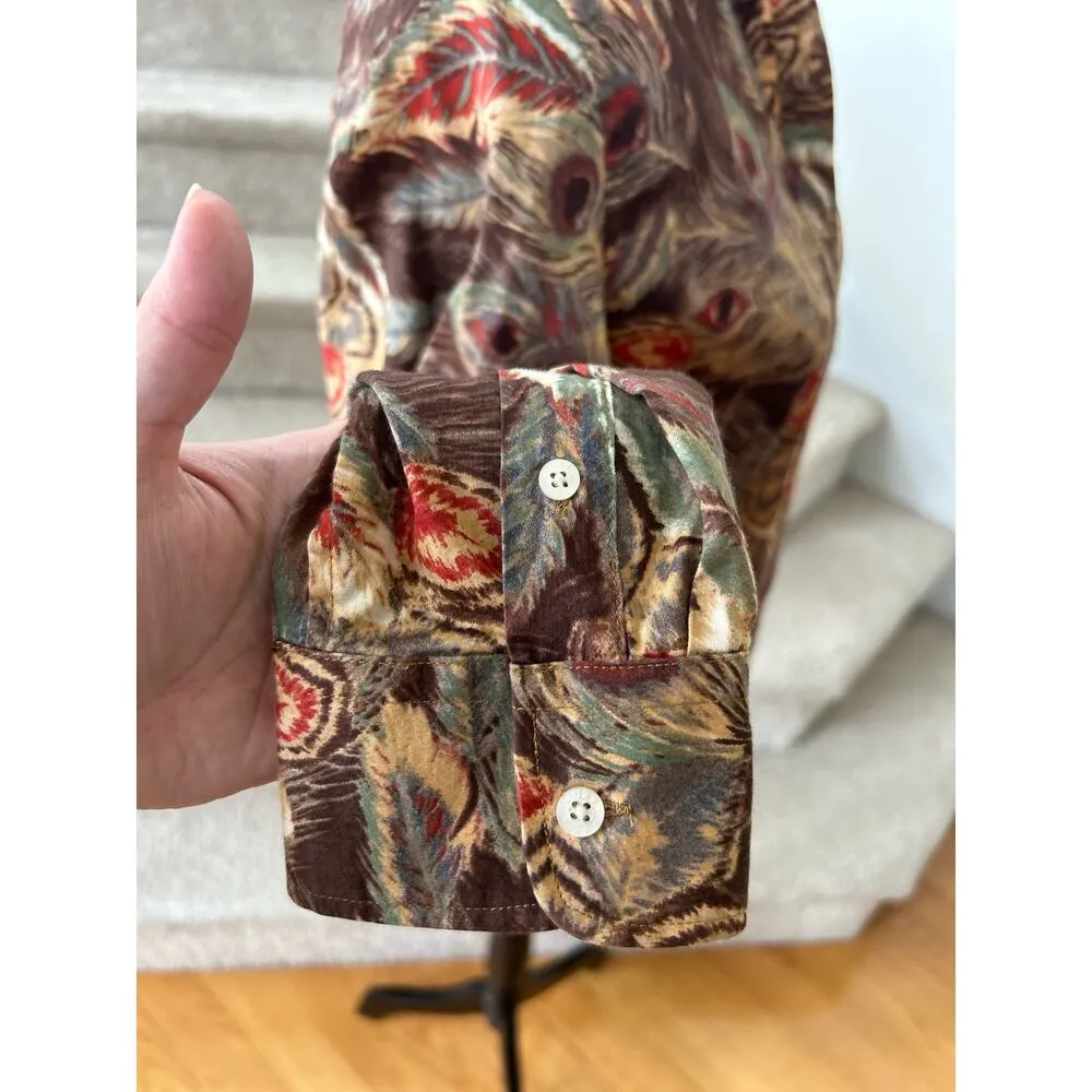 Vintage Ralph Lauren Brown Peacock Feather Print Button Down Shirt - Image 4