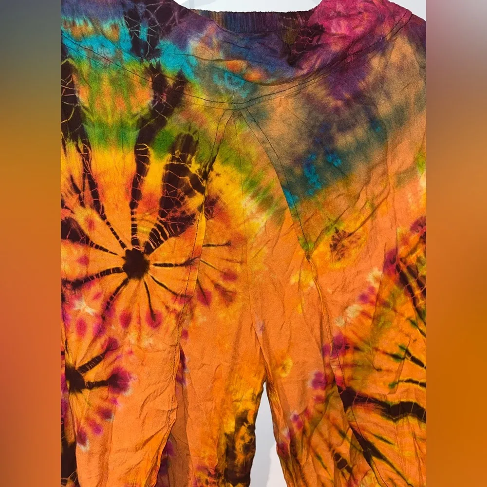 NWOT Handmade/Hand-dyed Gorgeous Tie-Dye Light Cotton Split Pants - Size Small - Image 5