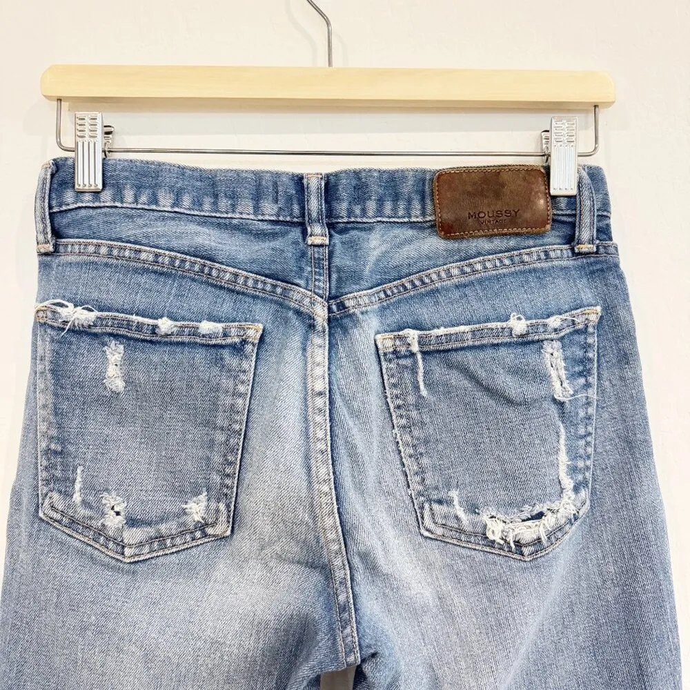 Moussy Denim Isko Mid Rise Distressed Raw Hem Blue Jeans Designer Fray‎ Size 26 - Image 9