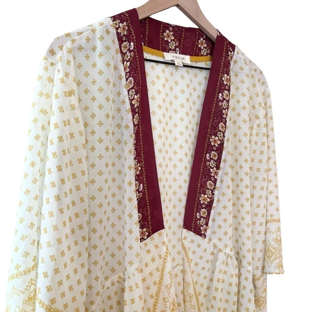 Women's Taylor and Sage white yellow floral boho kimono cardigan size med - Image 2