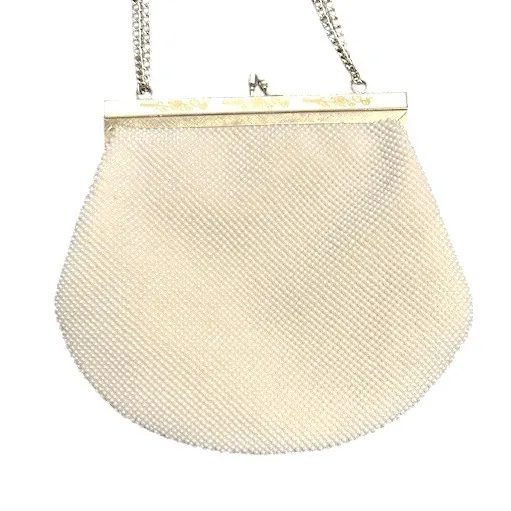 Vintage Beaded Evening Purse Clutch Chain Handle Bride Flapper Elegant Glamor Gold - Image 7
