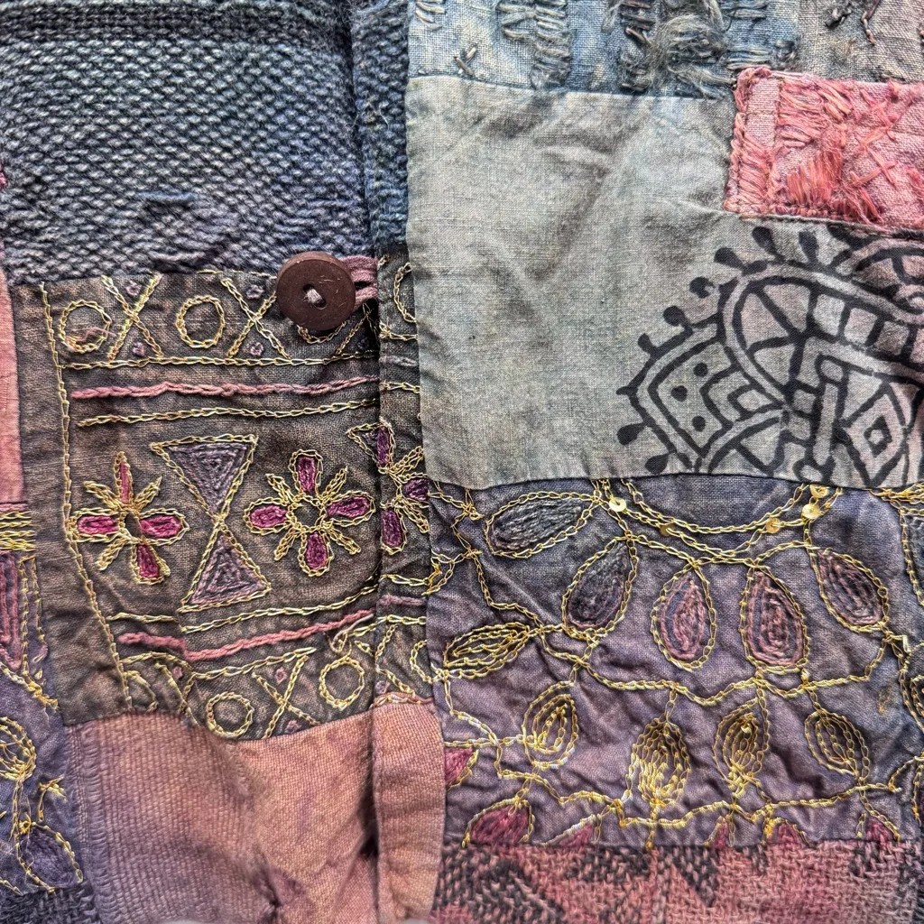 Vintage Patchwork Boho Jacket Embroidered Beaded Jacquard Tribal Cottagecore Size XL - Image 4