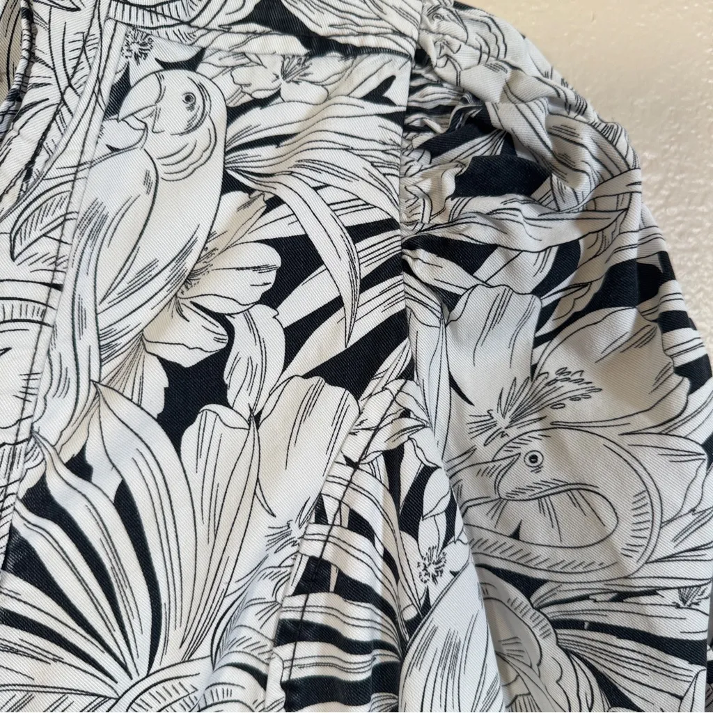 White House Black Market Bird Flower Print A Line Dress Womens 10 Puff Shoulder - Image 12