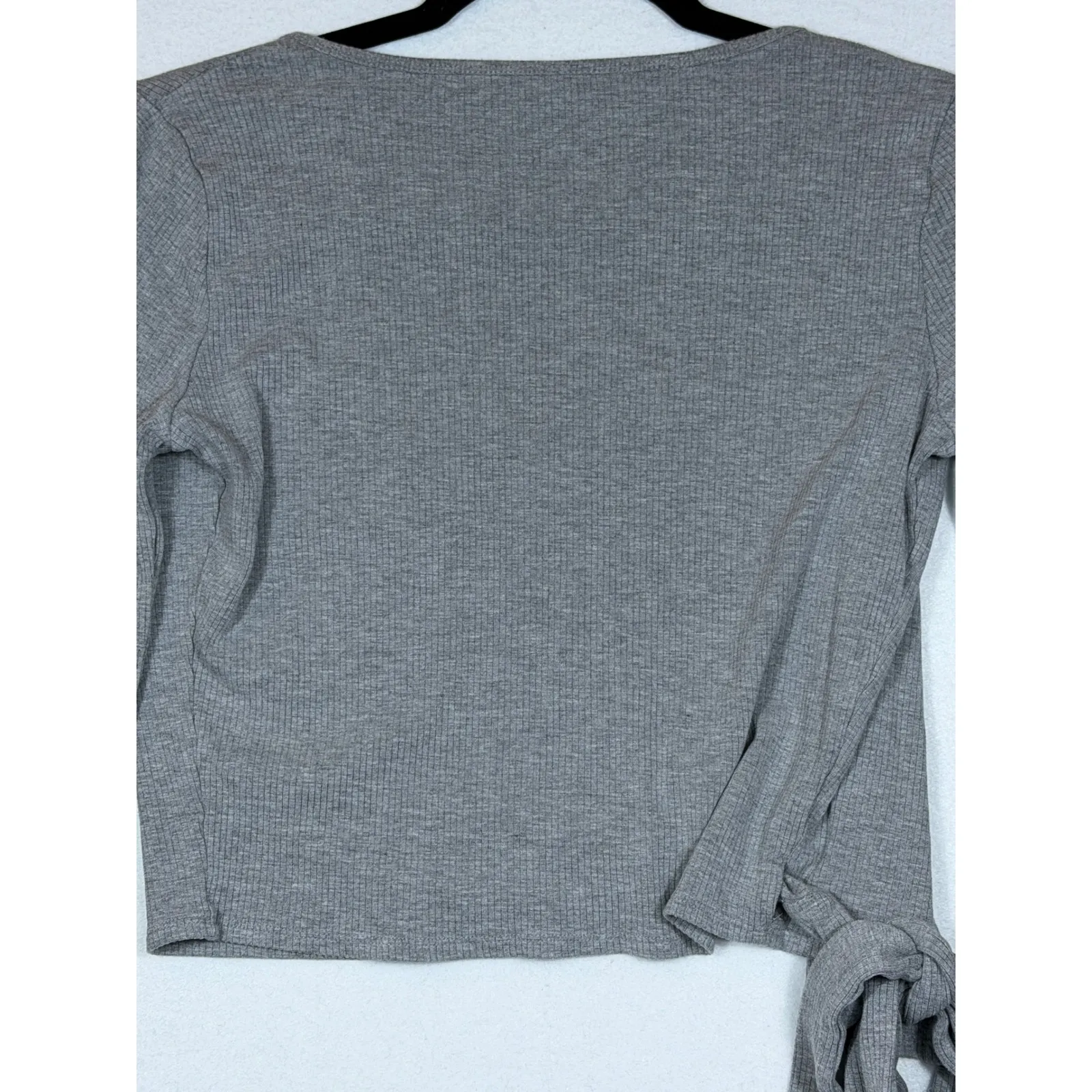 SENITA ATHLETICS Grey Ribbed Knit Wrap Crop Top Long Sleeve Balletcore Size S - Image 5