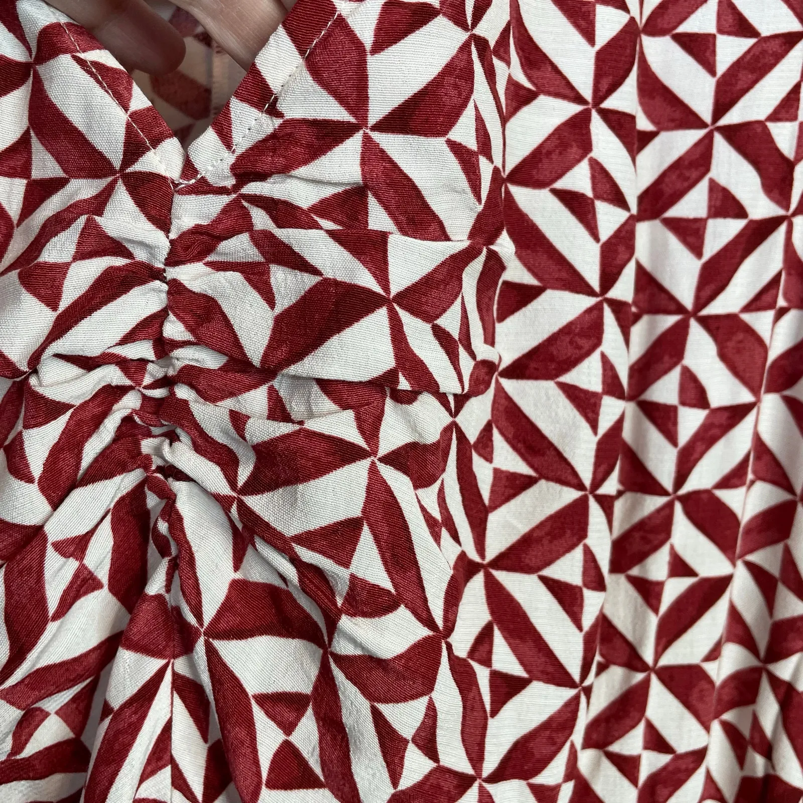 H&M Red Print Puff Sleeve Midi Dress Lenzing Ecovero Woven Boho Womens XL New - Image 6