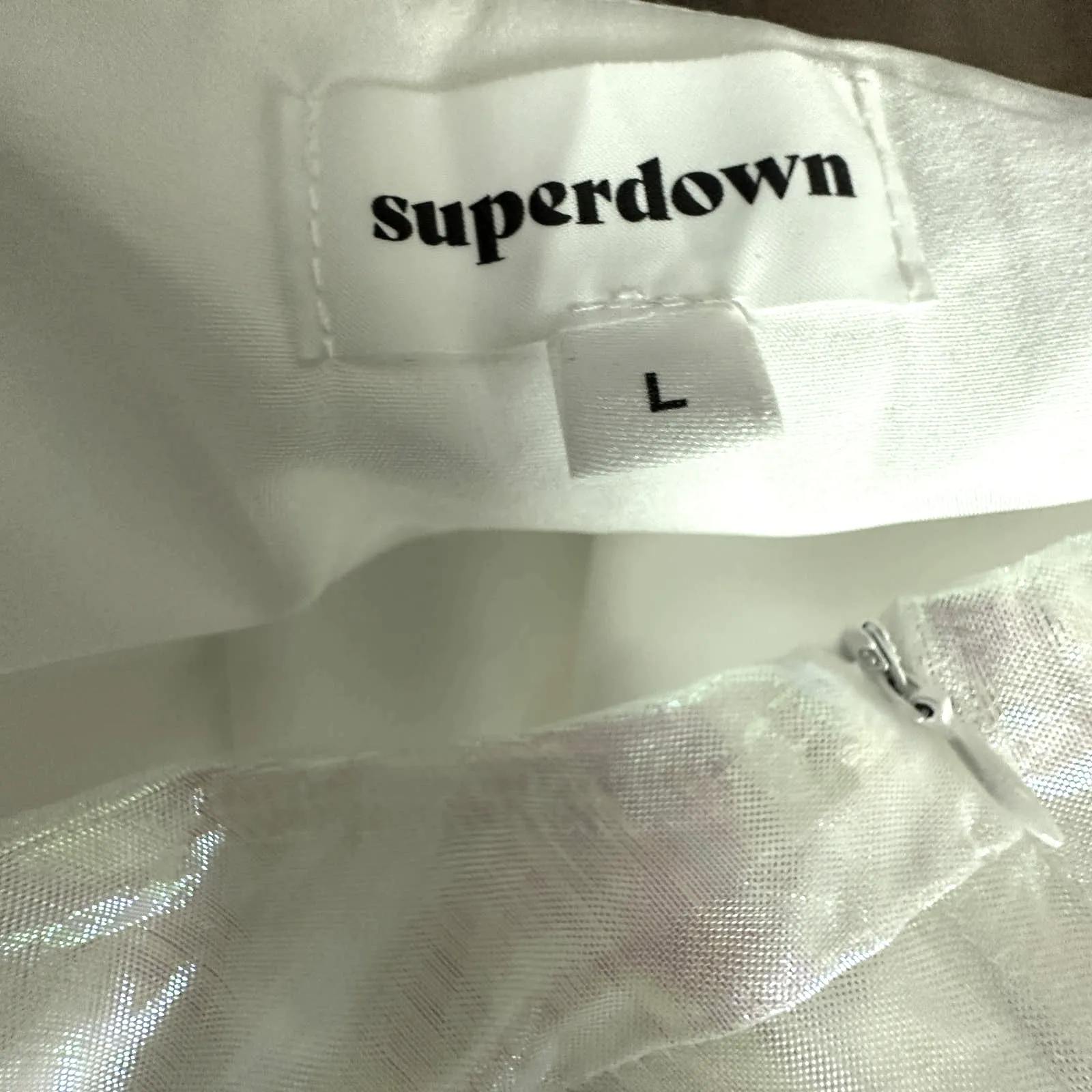 Superdown Opal White Iridescent Mini Slip Dress LARGE Party Sleeveless Coquette - Image 7