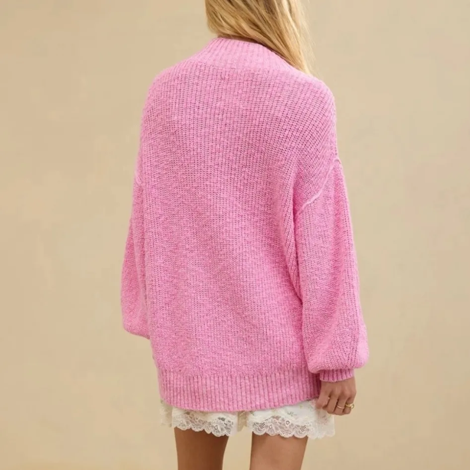 NWT Aerie Hits The Spot Mockneck Raspberry Pink Knit Sweater Size Medium Cotton - Image 2