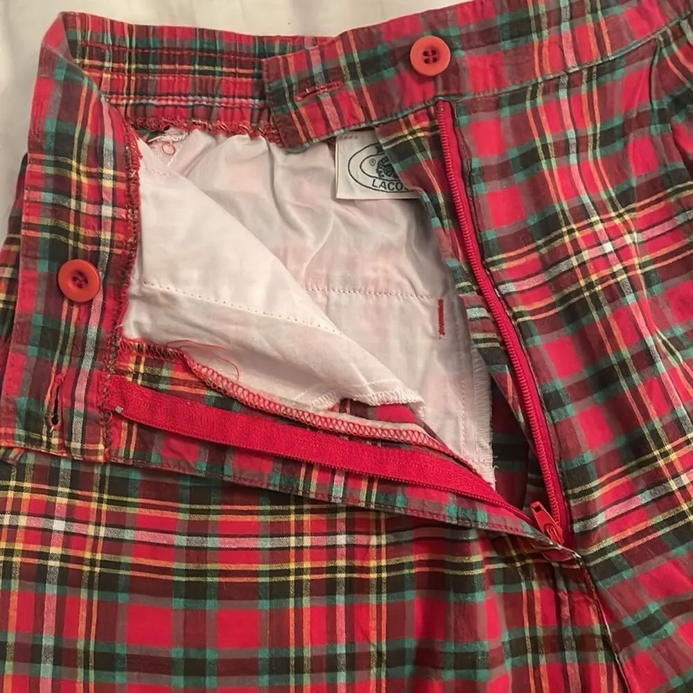 Izod Lacoste Vintage Red Tartan Plaid Shorts Womens Size 6 Preppy High Rise - Image 8