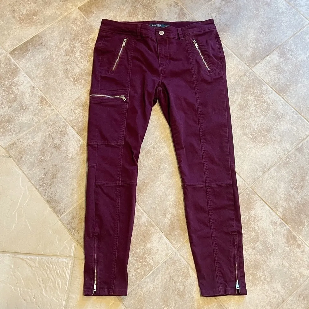 Ralph Lauren skinny zipper stretch mid rise jeans pants red maroon burgu… - Image 8