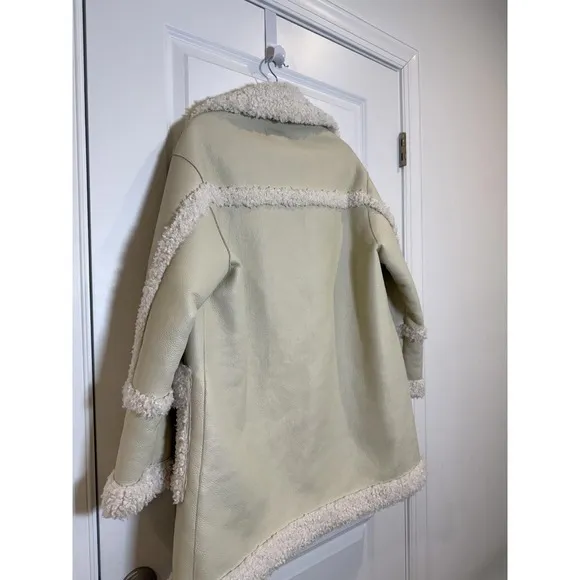 Mango‎ Faux-Shearling Leather-Effect Coat Black S - Image 7