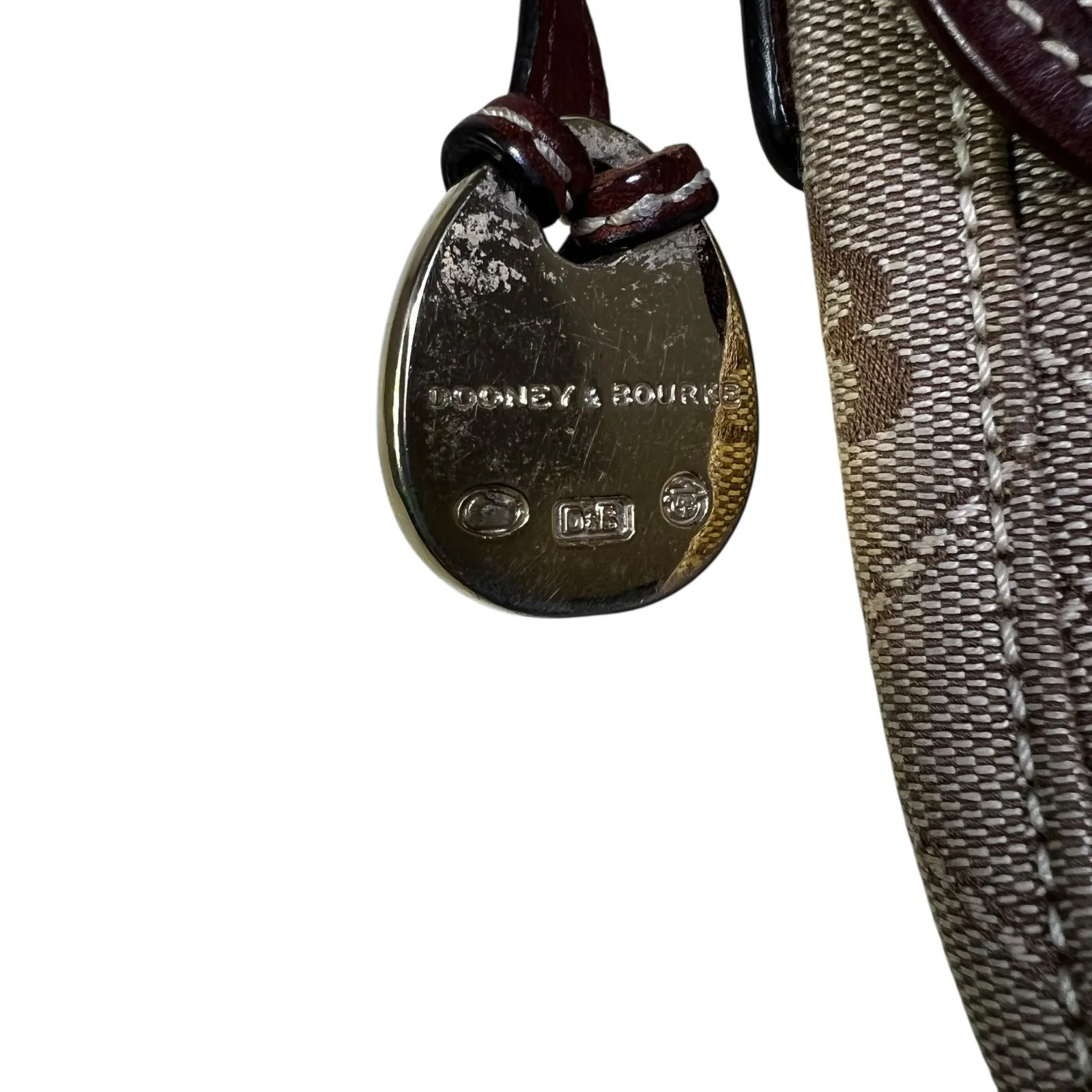 Vintage Dooney & Bourke Crossbody Bag Brown Monogram Logo Flap Canvas Leather - Image 12