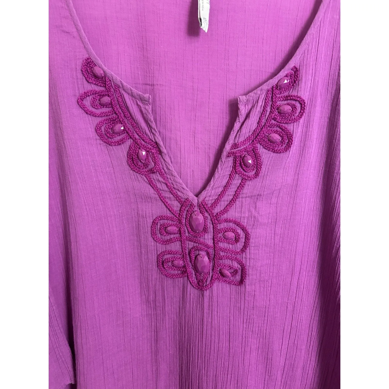 Old Navy Purple Gauzy Cotton Embroidered Cover Up Size XS Resort Wear Boho - Image 4