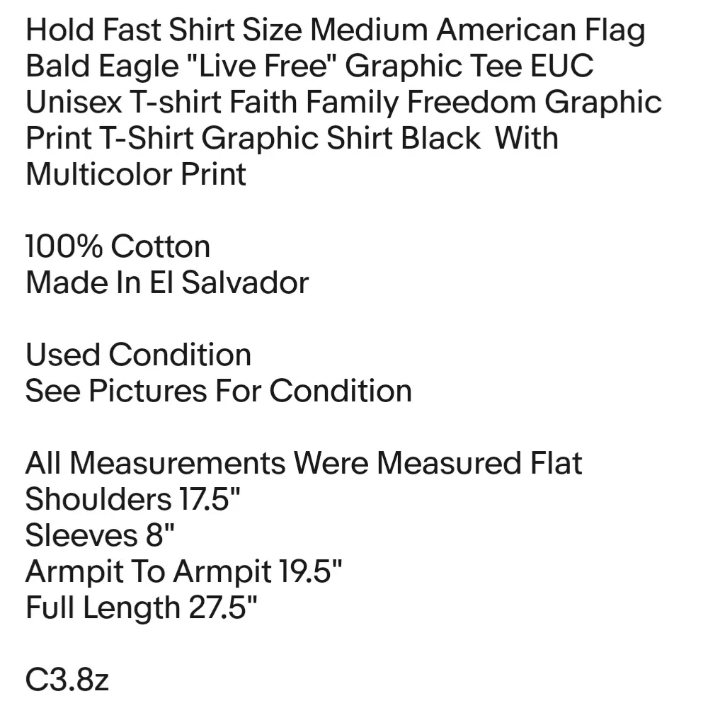 Shirt Size Medium American Flag Bald Eagle "Live Free" Graphic Tee EUC Unisex T-shirt - Image 2