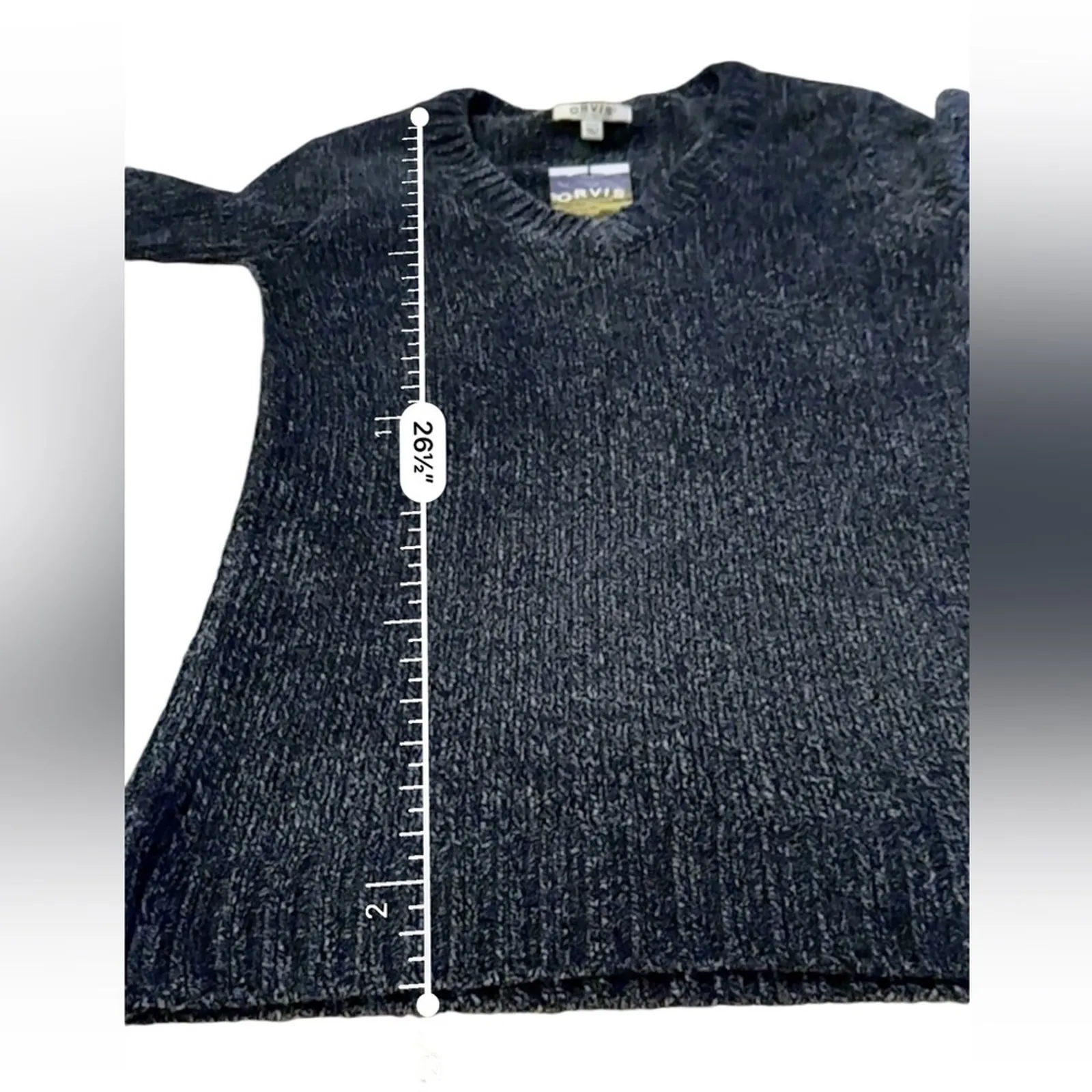 Orvis Chenille Long Sleeve Knit Pullover V Neck Sweater in Marled Navy Sz S NEW - Image 10