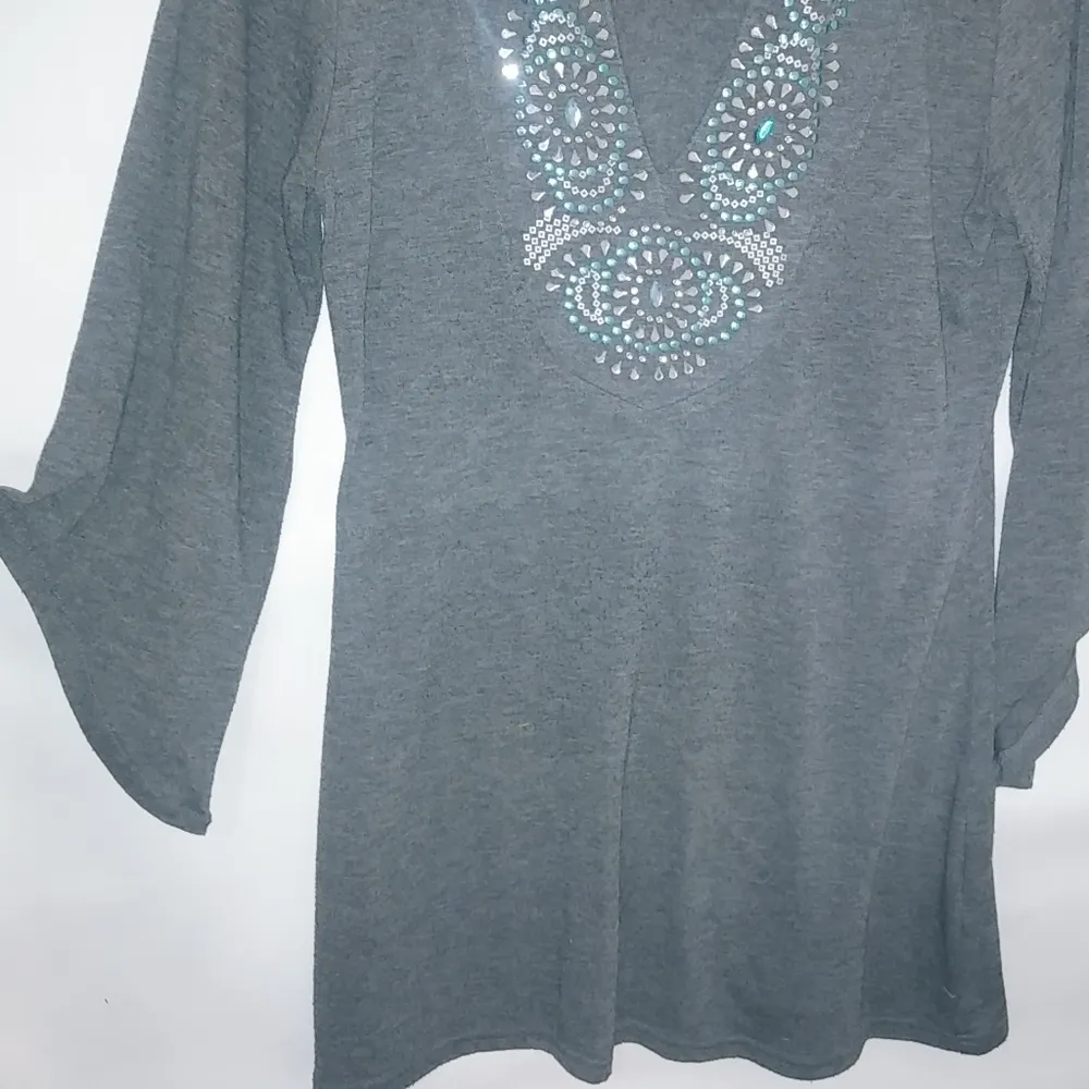 Panhandle Slim L Gray Beaded Tunic Top Blue Size L - Image 2