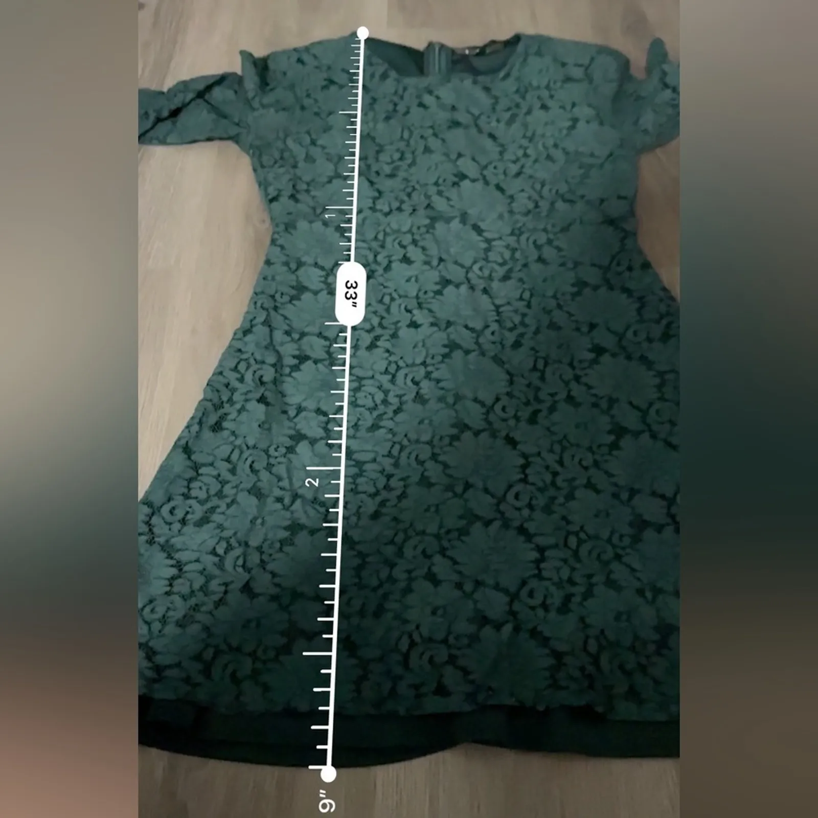 Lulus Favorite Flair‎ Green Floral Lace Flounce Bell Sleeve A-Line Mini Dress M - Image 12