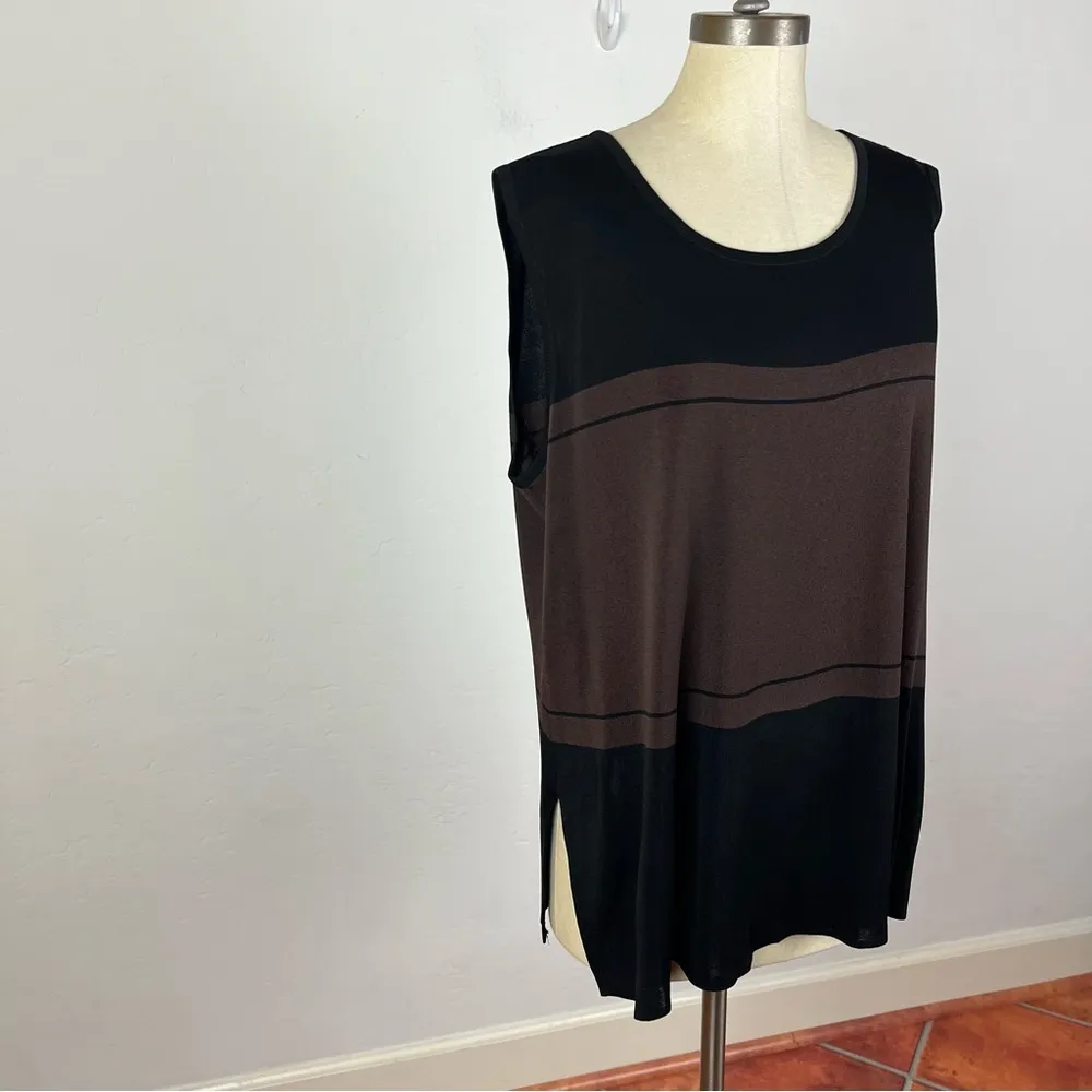 Misook Brown Black Color Block Sleeveless Top - Image 2