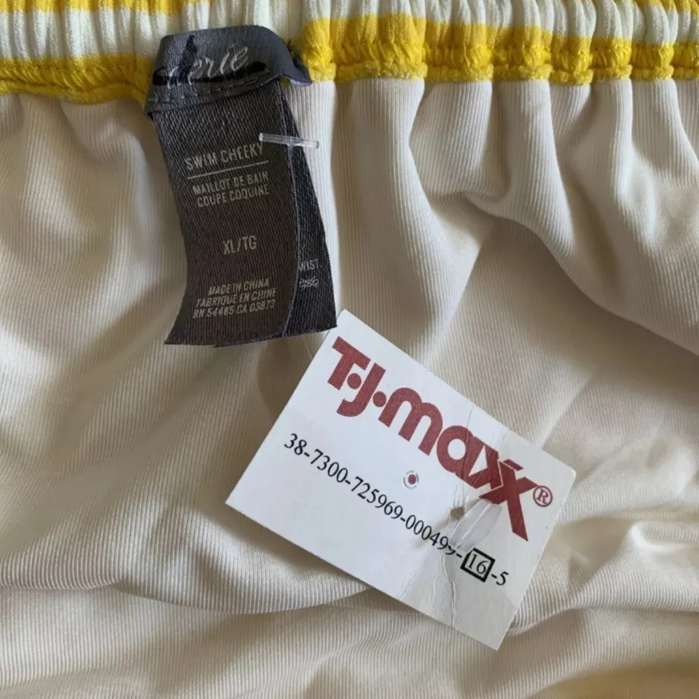 Aerie yellow white stripe swim cheeky bikini bottom XL New small spot see photo - Image 5