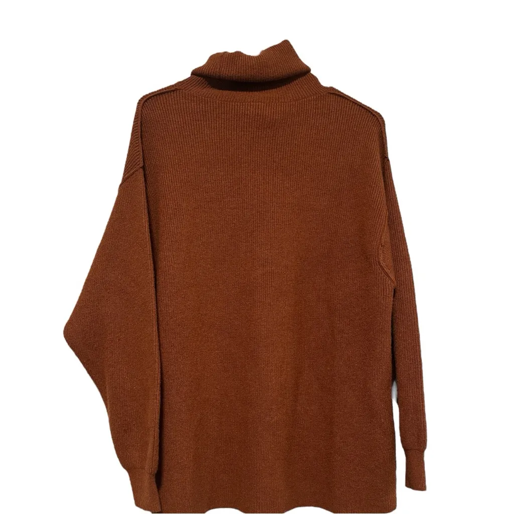 Free People Women’s Turtleneck Sweater Brown Rust Knit Pullover Oversized XS - Image 4
