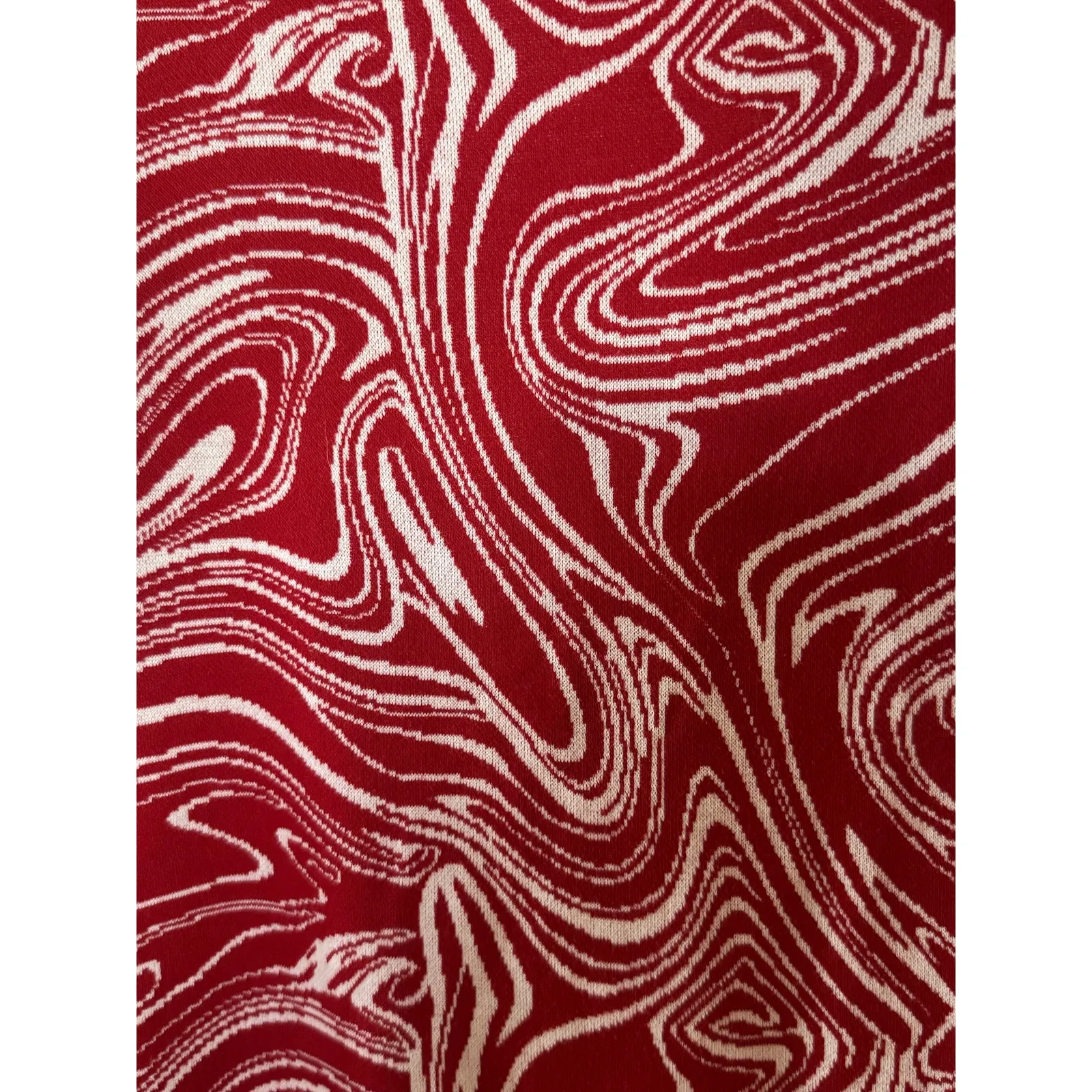 Zara Red White Abstract Square Neck Fitted Mini Dress - L Artsy Valentines Retro - Image 7