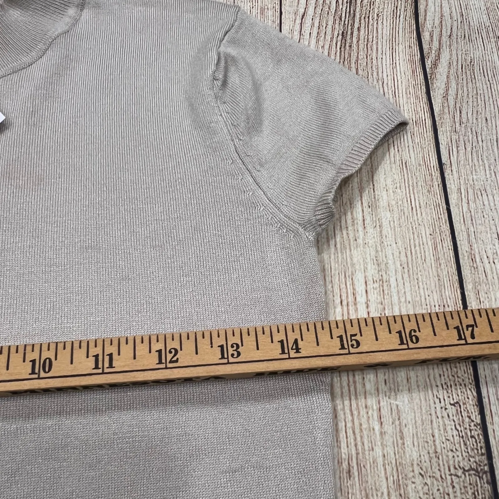 Philosophy Republic Clothing Mock Neck Short Sleeve Sweater Top Pale Platinum XS Tan - Image 3