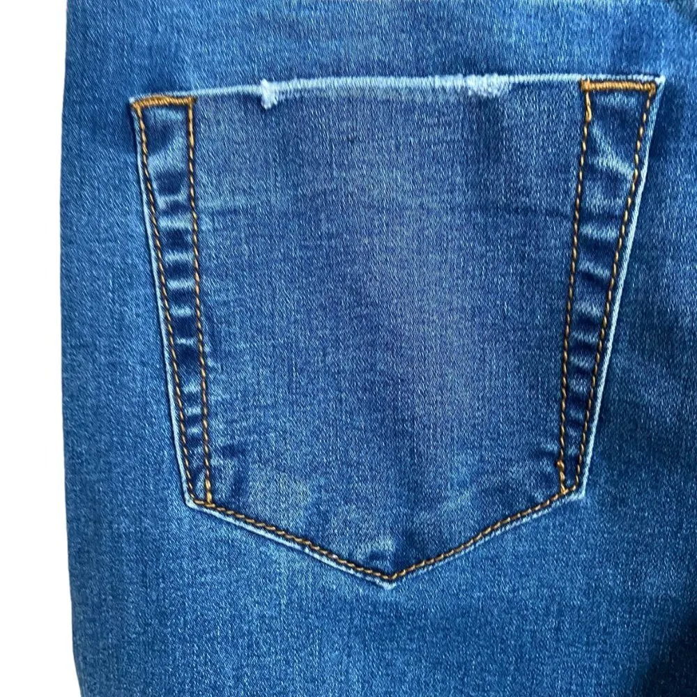 Forever 21 small denim pant/long wide leg frayed hem medium wash button zip - Image 7