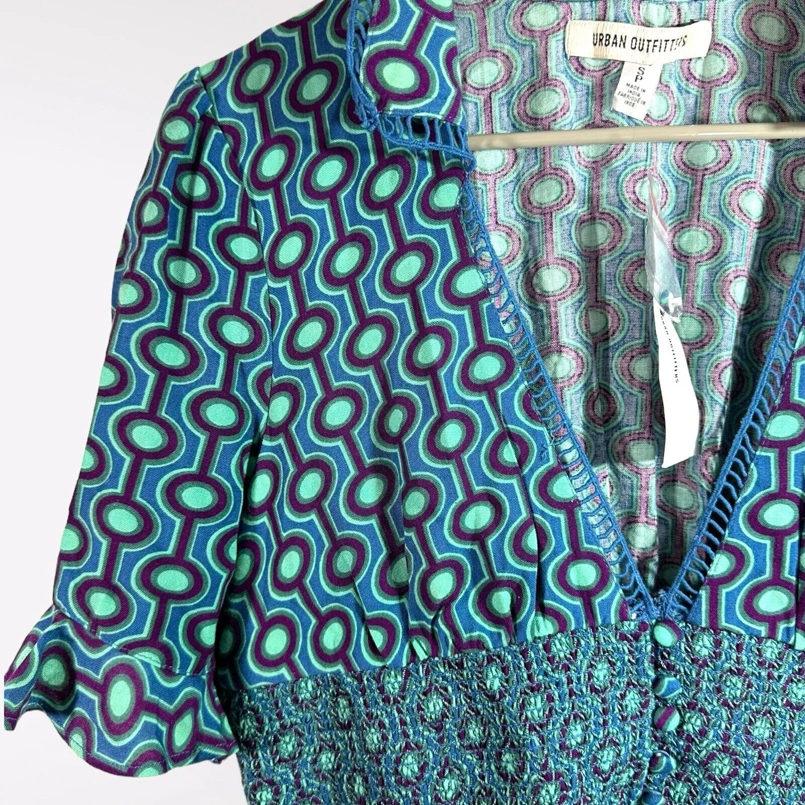 NWT Urban Outfitters Mini Dress Small Petite‎ Blue Retro 70s Funky Summer Party - Image 2