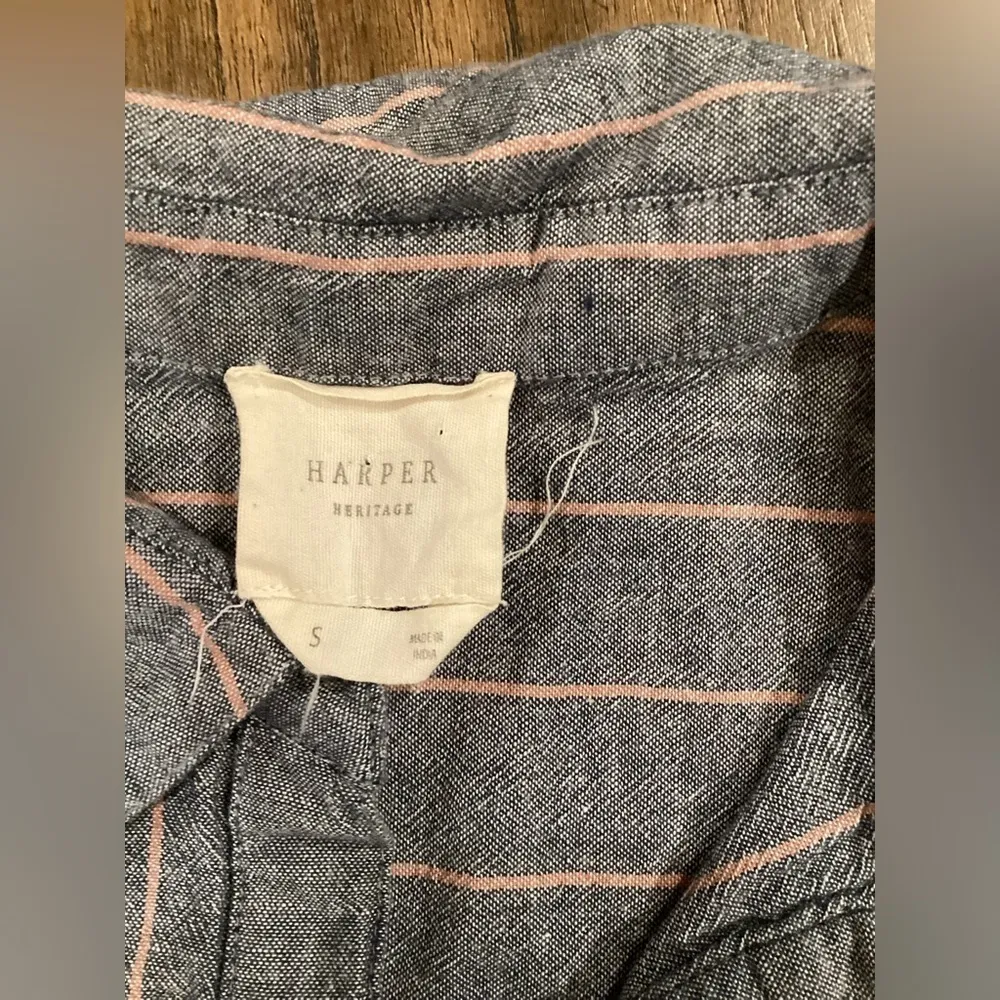 Harper Heritage blue cotton Chambray Frayed Hem  Shirt shift casual mini dress S - Image 9