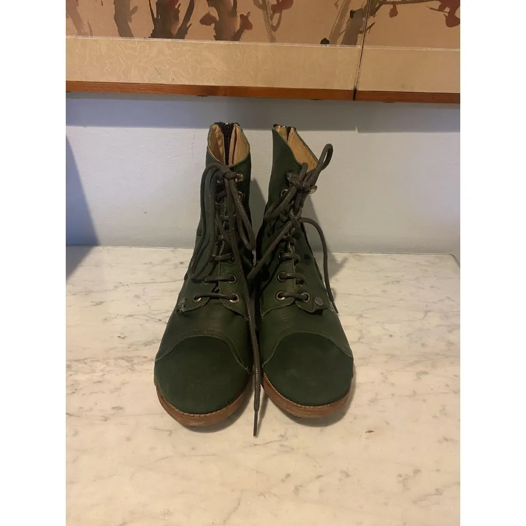 XYXYX Green Leather Boots Womens Size 8 EU 39 Lace Up Zip Ankle Combat Booties - Image 2