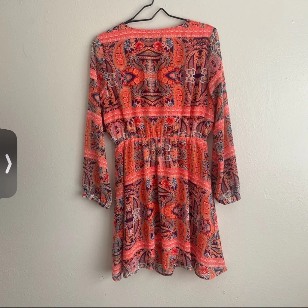 Collective Concepts Vibrant Orange and Pink Long Sleeve Dress - Image 11