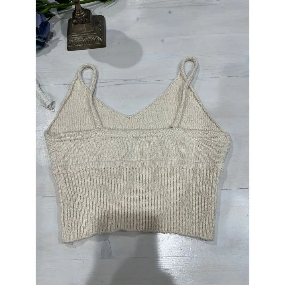 Lot‎ of 2 Crochet Halter Top Knit & Cami cropped Tank Top S/M Tan Size M - Image 5