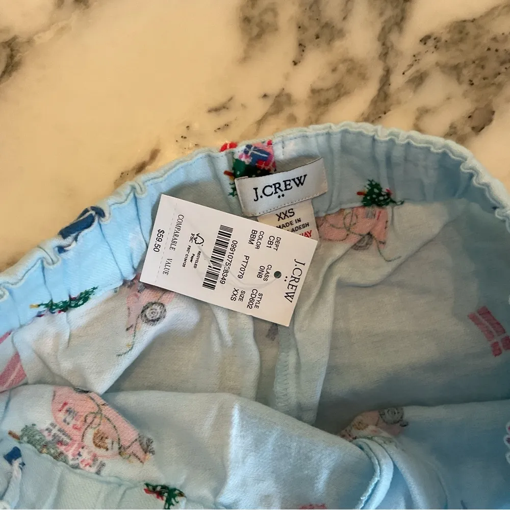 NWT JCrew flannel pajama pj pants in blue breeze Sz XXS Christmas Tree Dog Car - Image 7