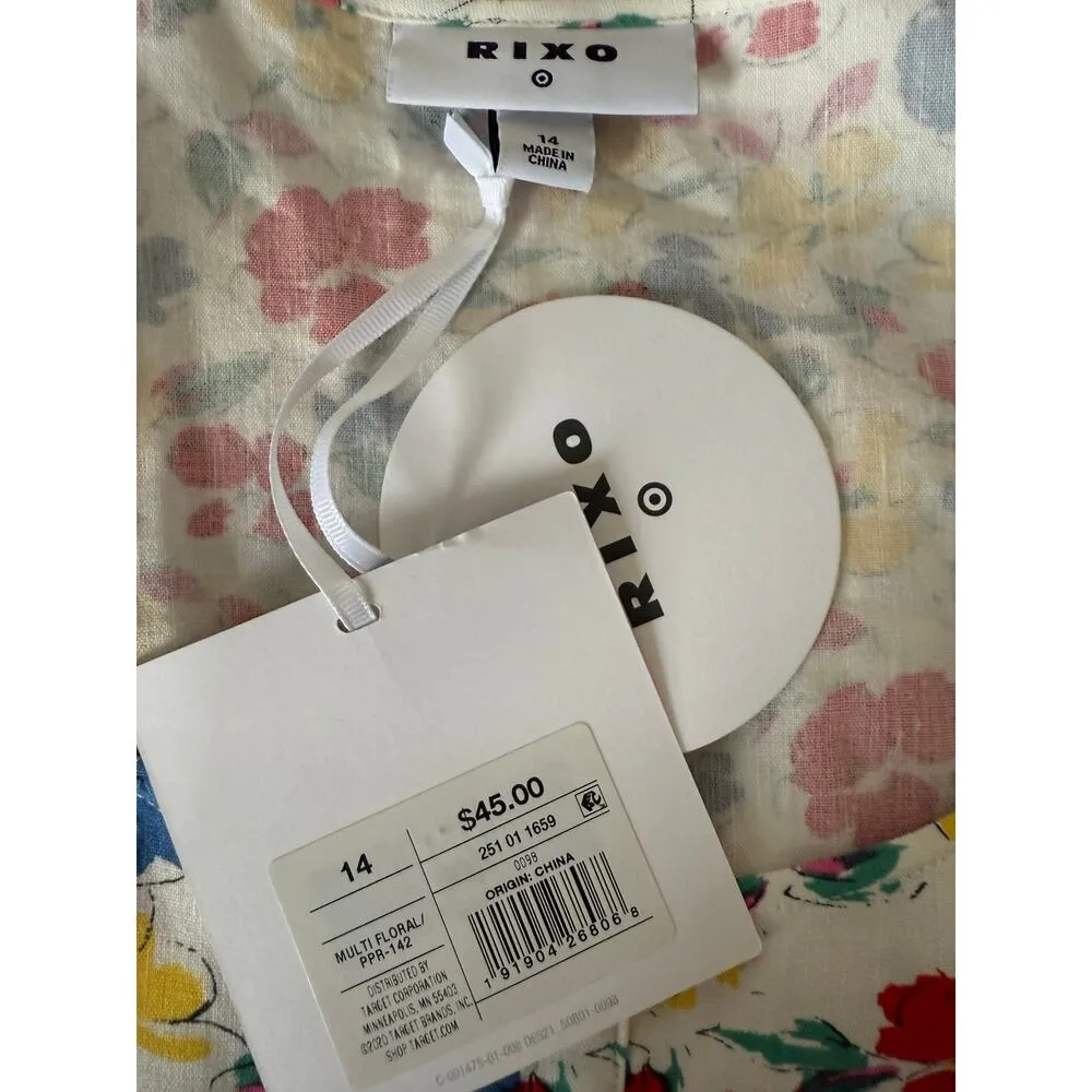NWT Rixo x Target Floral Linen Blend Puff Sleeve Minidress Size 14 - Image 7