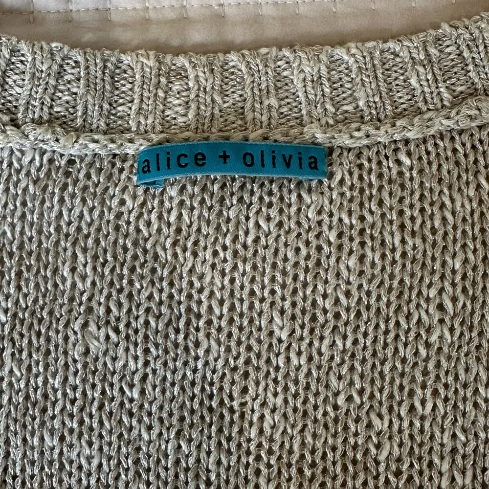 Alice &  Olivia linen blend oversized metallic beige short sleeve sweater M/L - Image 7