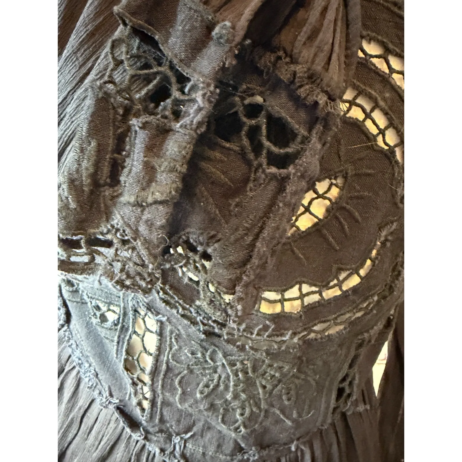 Free people Dress Boho LBD size 2 Tunic Whimsygoth Black Long Sleeve Cut‎ Out - Image 8