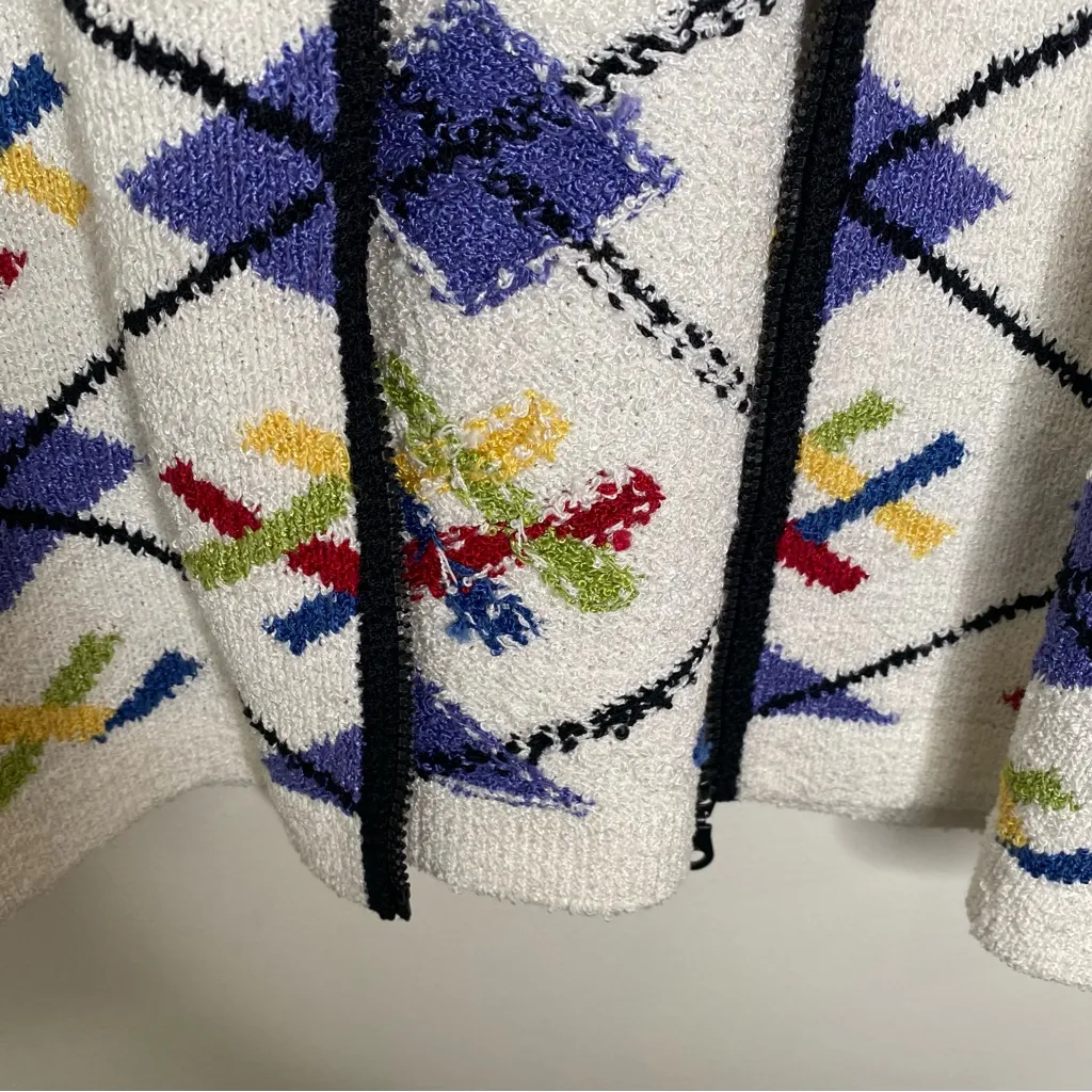 Vintage South Cotton Light Zip Geometric Cardigan Sweater M Made in Bolivia Size M - Image 11