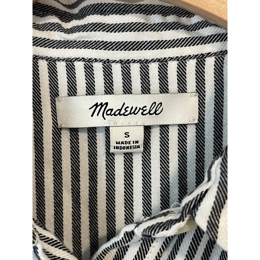 Madewell Shirt Dress Women's Size S Gray White Striped Short Sleeve 100% Viscose - Image 5