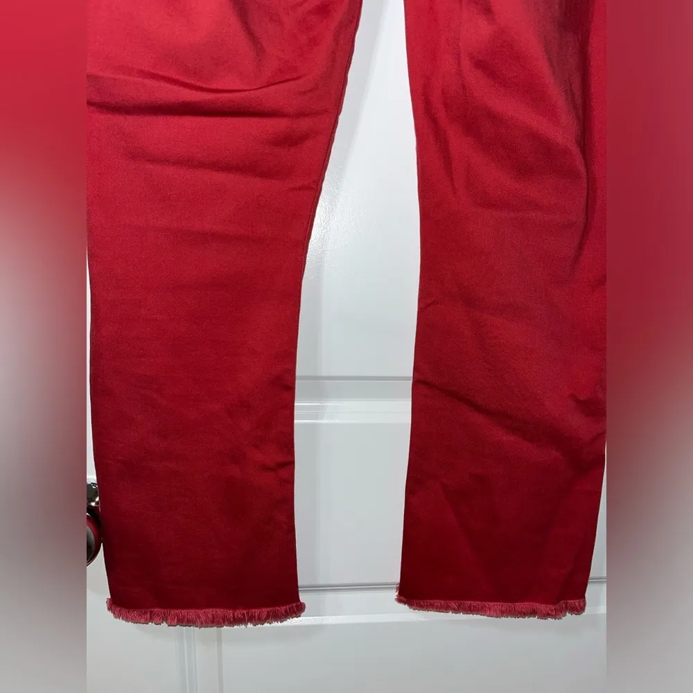 CAbi Maroon Capri Cut Frayed End Trim Hi-Low Crop Zipper Button Jeans Sz 4 - Image 7