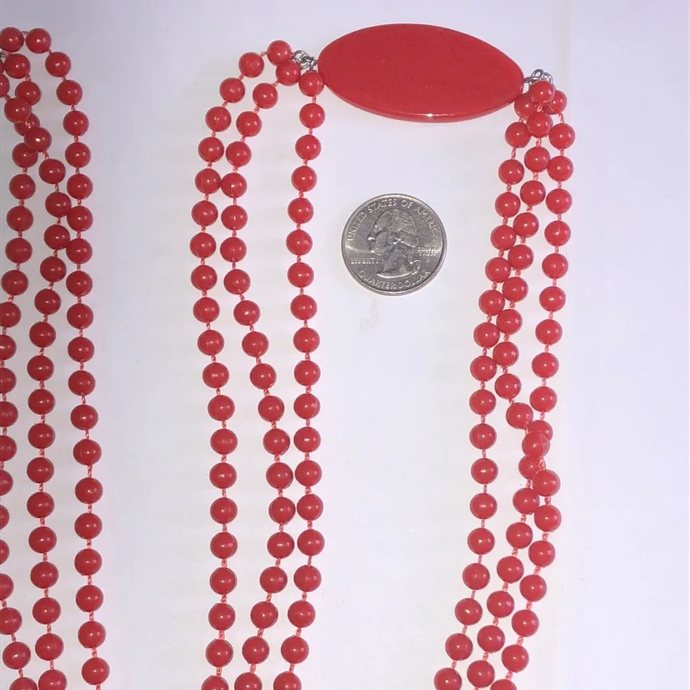 Burnt Red Orange Color Chunky Multi Strand Boho Beaded Retro Necklace - Image 4