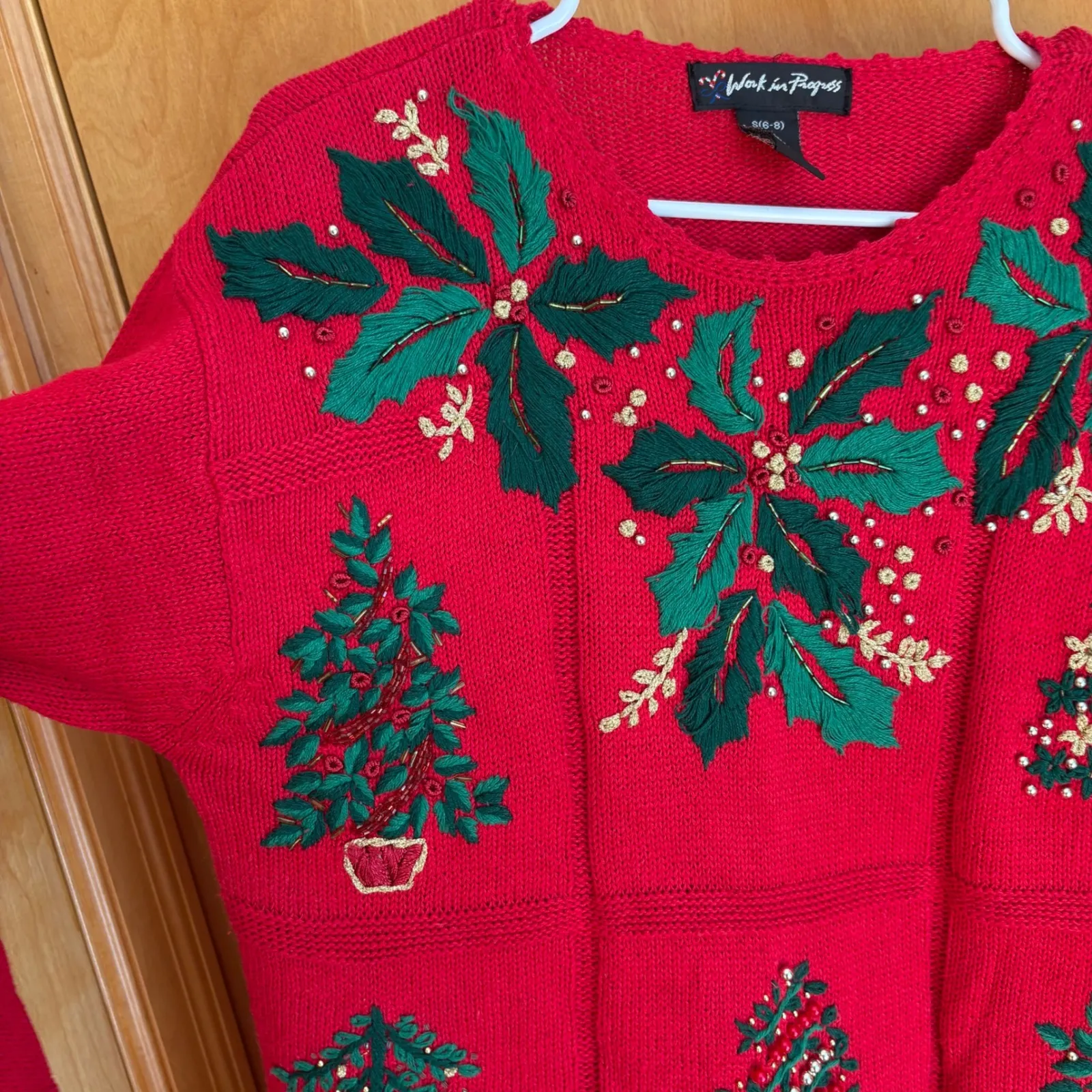 Vintage Work in Progress Christmas Sweater, Embroidered Holiday Tree, Size S/6 - Image 2