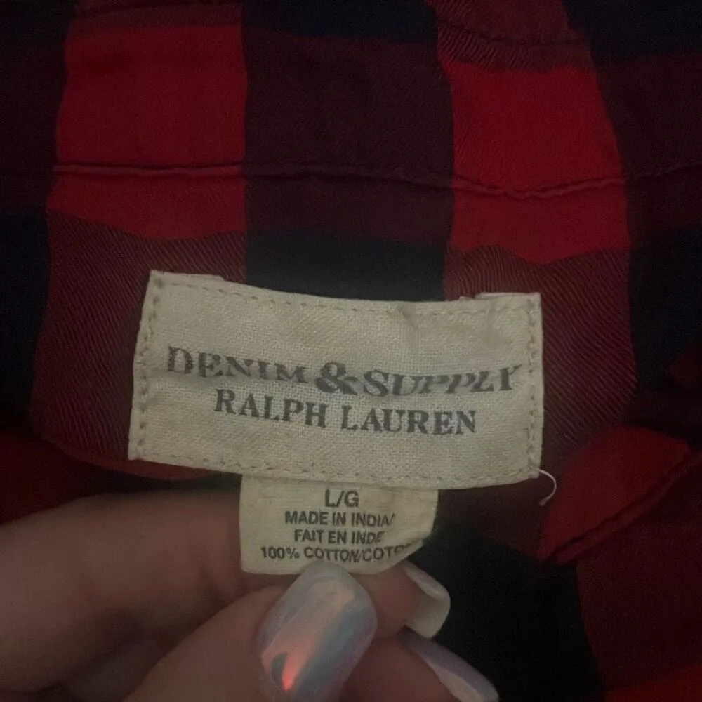 ✨DENIM & SUPPLY RALPH LAUREN Red Blue Plaid Snap Front Sz Large Shirt✨ - Image 9