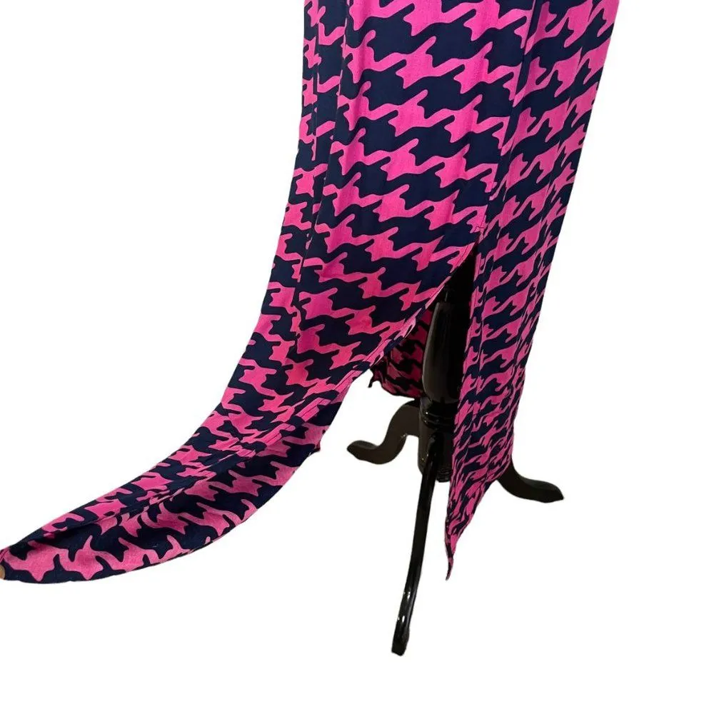 Escapada Womens Long Maxi‎ Dress Pink Side Split Houndstooth Beach Cruise Size S - Image 6