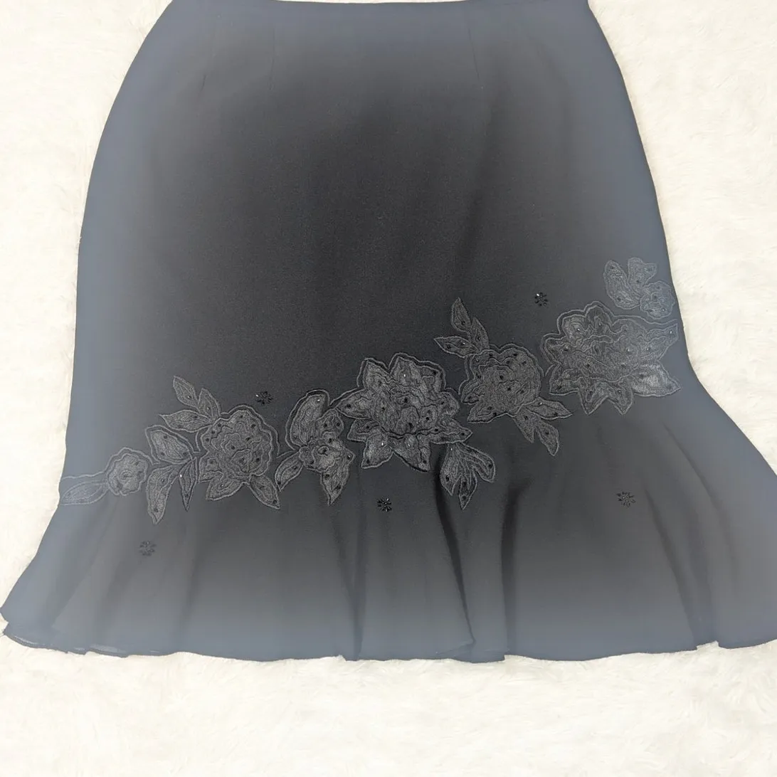 Y2K Vintage Whimsygoth Floral Applique Beaded Skirt Black Size 12 - Image 15