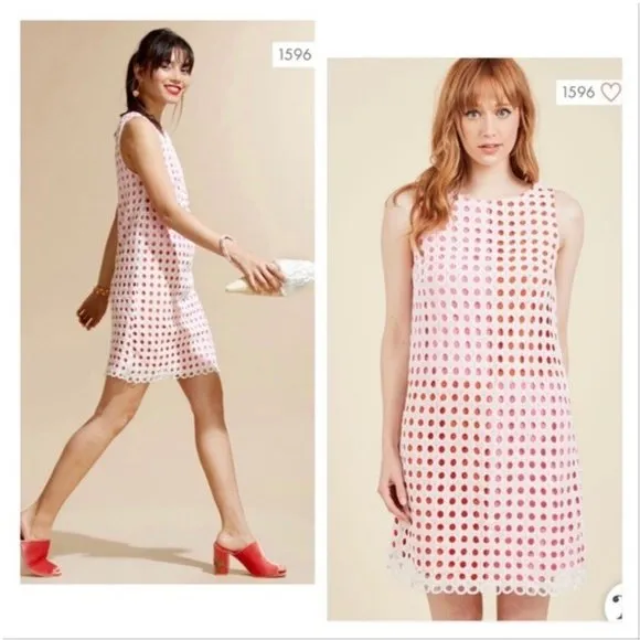 ModCloth 1X XL Fluent In Finesse Shift Dress Valentine’s Day Red White Eyelet - Image 2