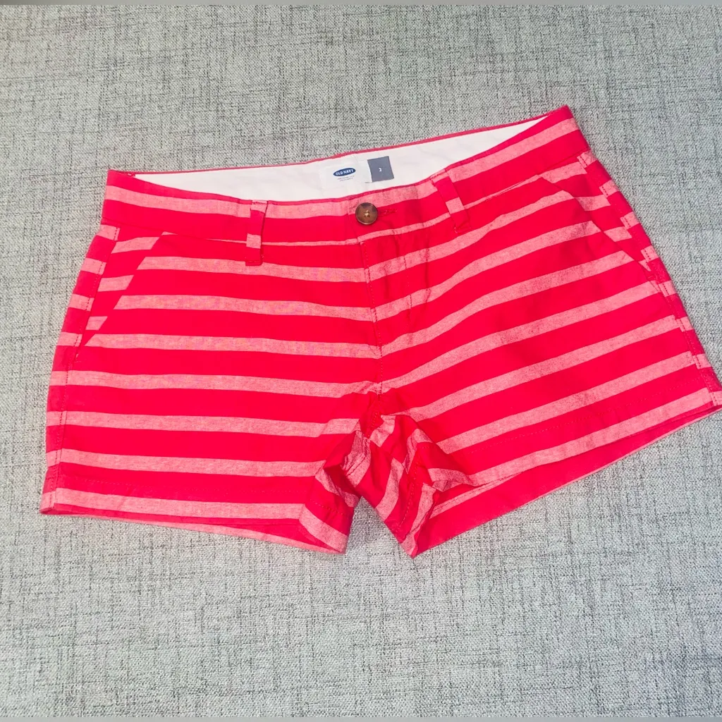 Old Navy Womens Shorts 2 Pink Striped Cotton Casual w/ Pockets - Image 5