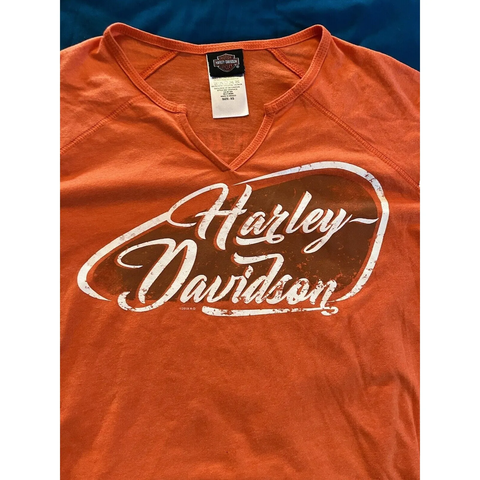 Harley Davidson T Shirt Orange & White Striped Sleeves Women XS Baton Rouge LA - Image 4