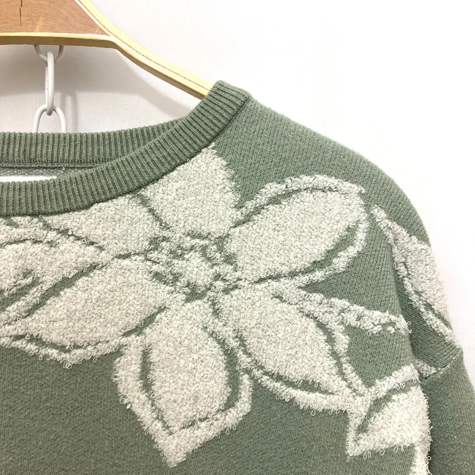 Nicole Miller Cozy Knit Green White Floral Print Patterned Jumper Sweater - Image 2